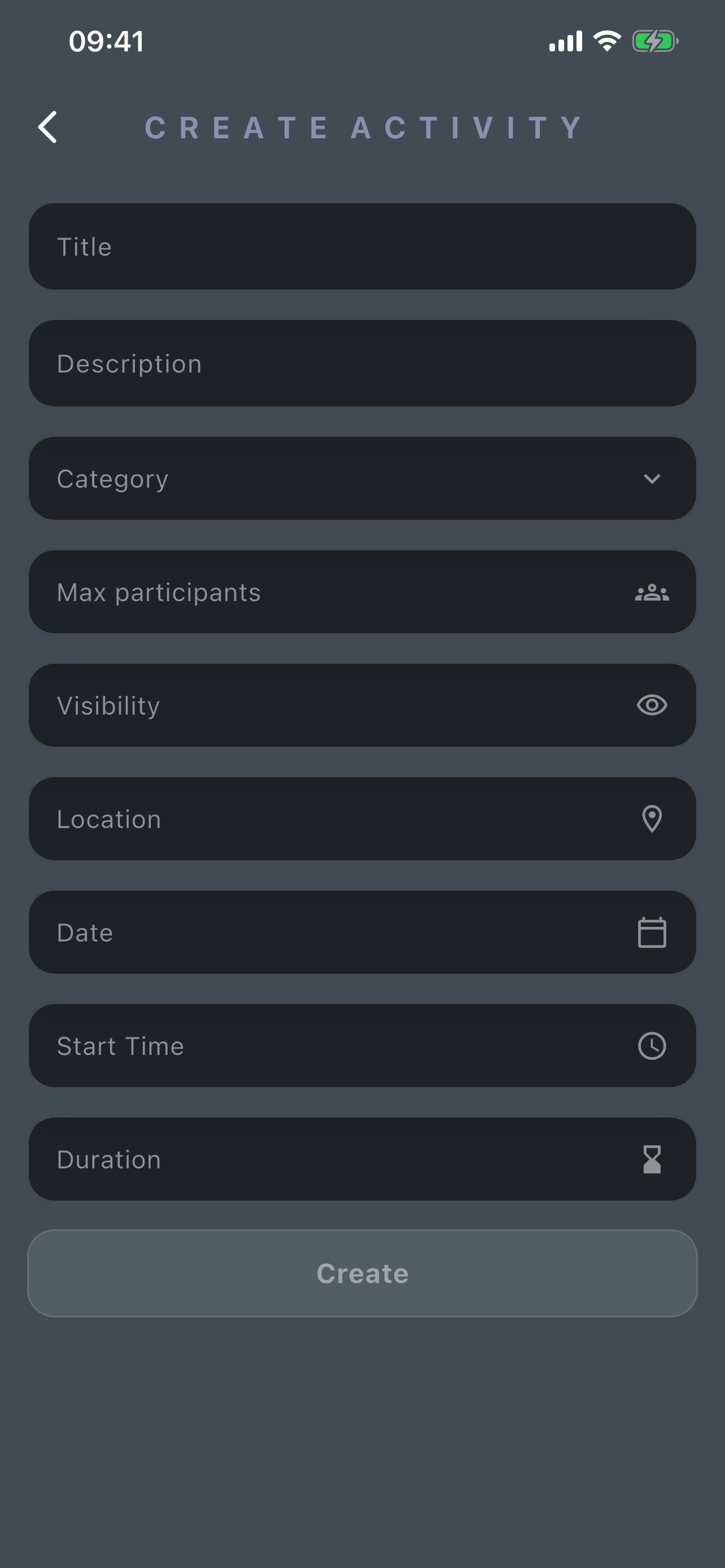 Amivi create activity screen